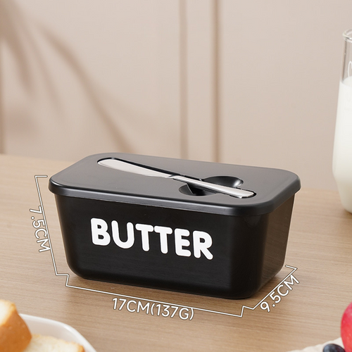 ButterNest – Large Butter Dish with Lid & Knife – Black / Bold Font