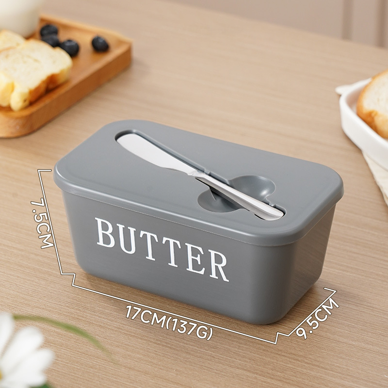 ButterNest – Large Butter Dish with Lid & Knife – Gray / Thin Font