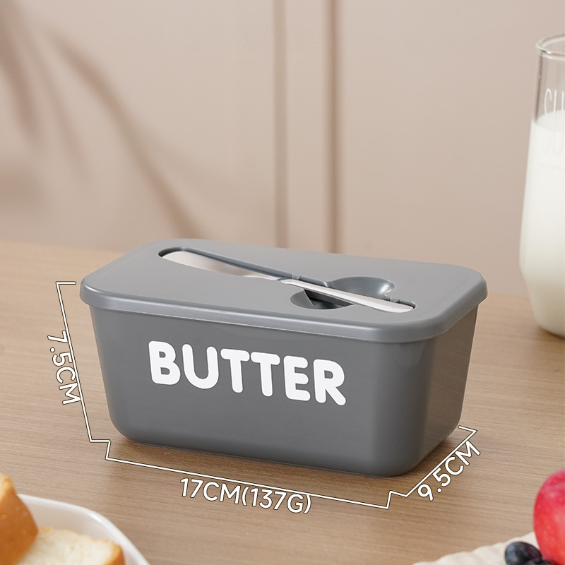 ButterNest – Large Butter Dish with Lid & Knife – Gray / Bold Font