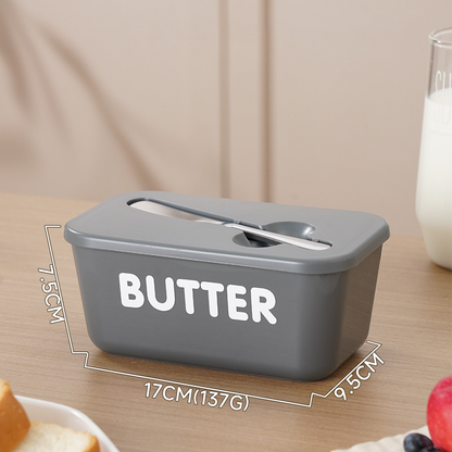 ButterNest – Large Butter Dish with Lid & Knife – Gray / Bold Font