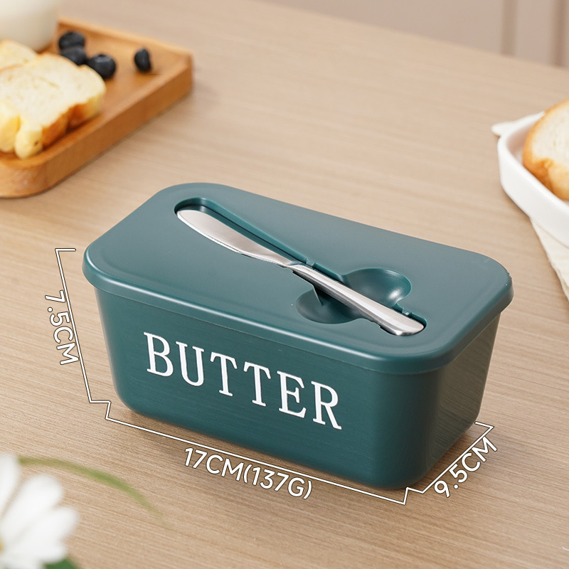ButterNest – Large Butter Dish with Lid & Knife – Green / Thin Font
