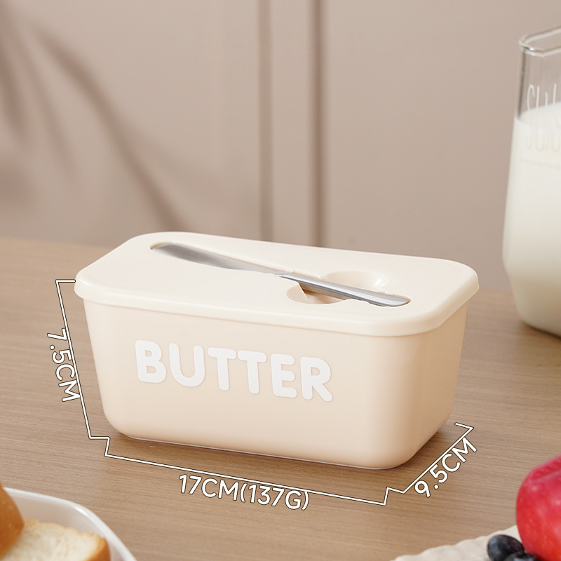 ButterNest – Large Butter Dish with Lid & Knife – Beige / Bold Font