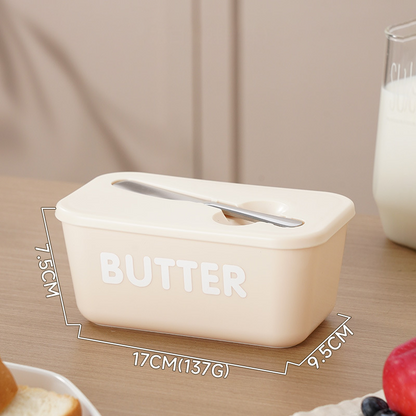 ButterNest – Large Butter Dish with Lid & Knife – Beige / Bold Font