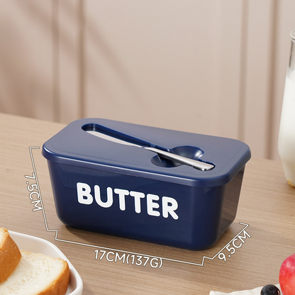 ButterNest – Large Butter Dish with Lid & Knife – Blue / Bold Font