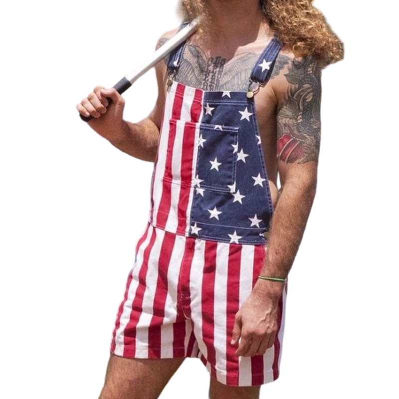 PatriotVibe – Summer Denim Shortalls – Red / S