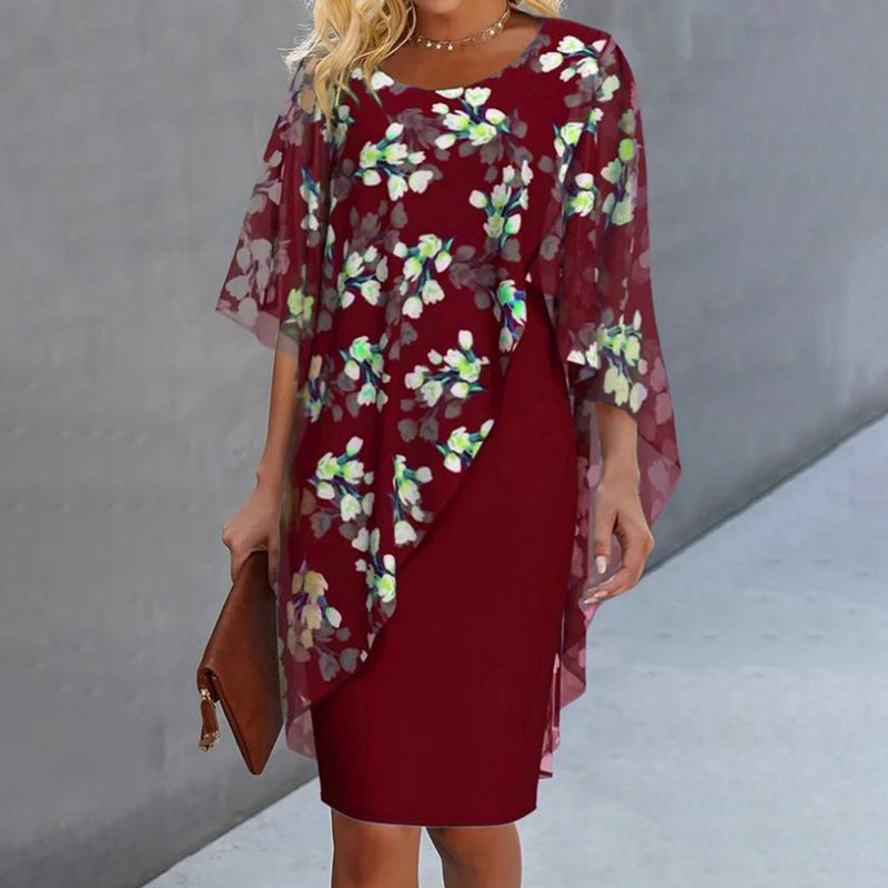 BellaFlora – Elegant Two-Piece Dress Set – Burgundy / S