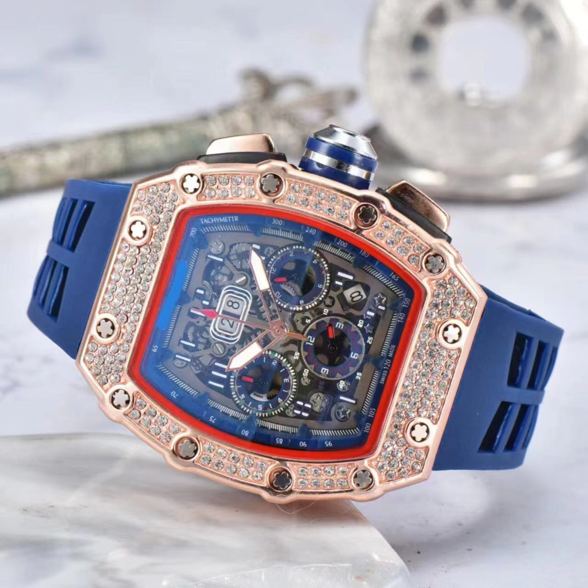 LuxeSpark – Rhinestone Embellished Watch – Dark blue