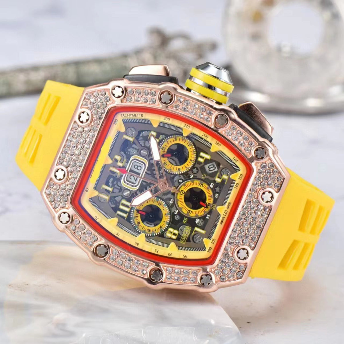 LuxeSpark – Rhinestone Embellished Watch – Yellow