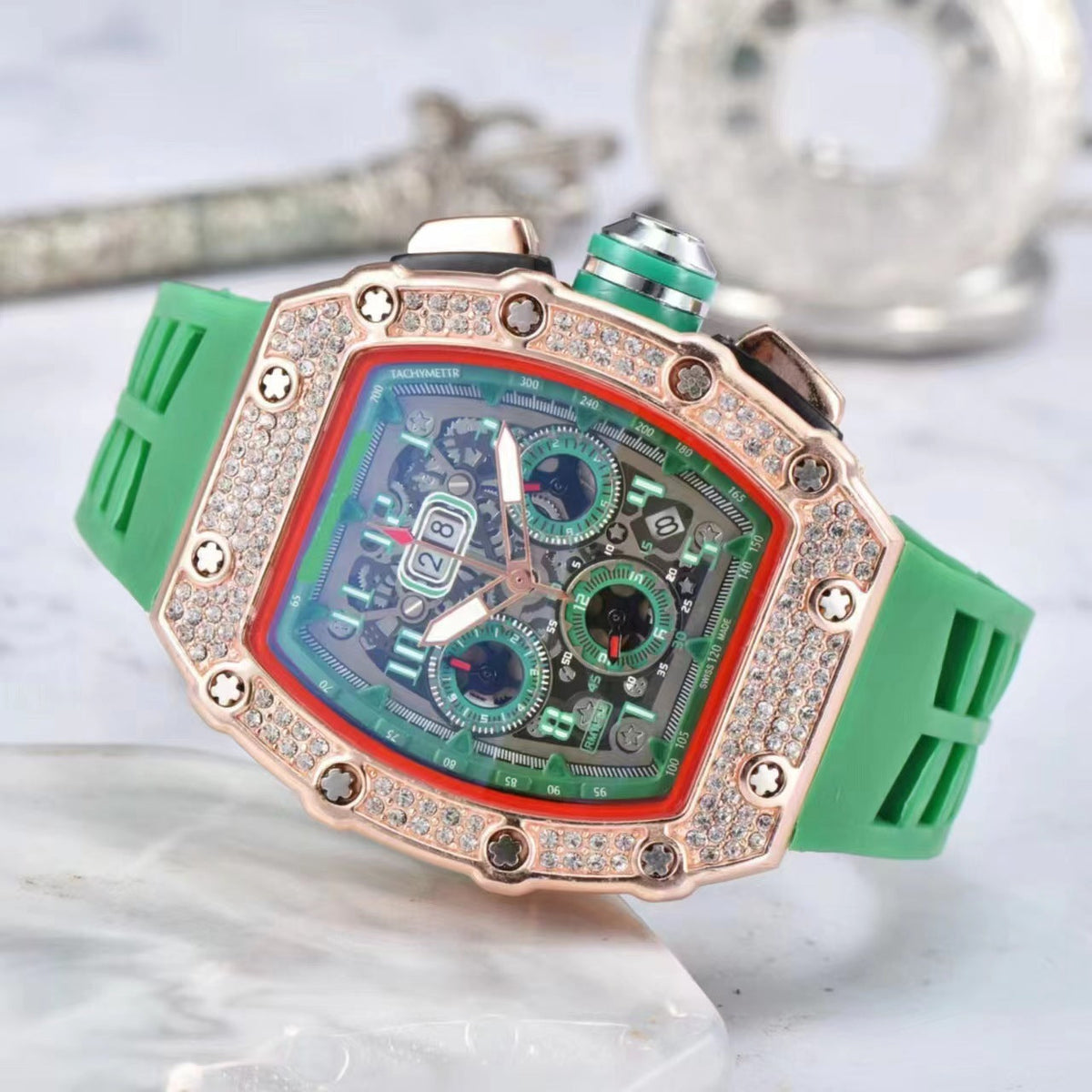 LuxeSpark – Rhinestone Embellished Watch – Green
