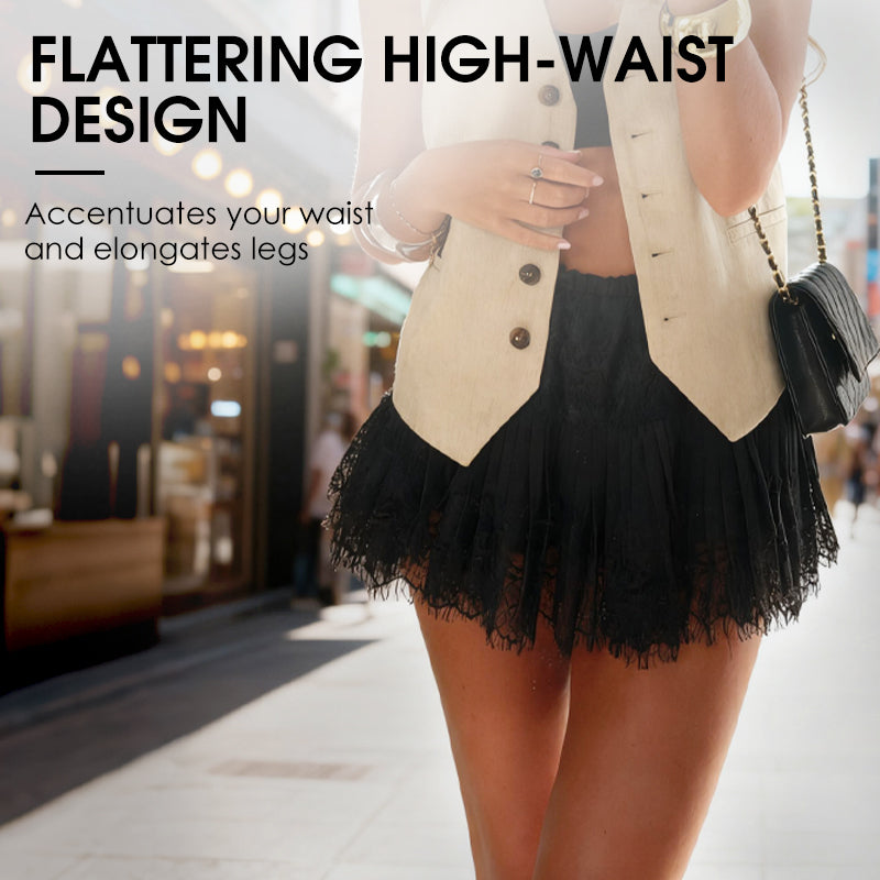 LunaLace - Chic Pleated Lace Trim Mini Skirt – image 5