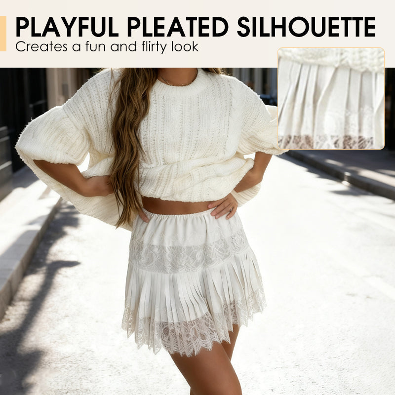 LunaLace - Chic Pleated Lace Trim Mini Skirt – image 6