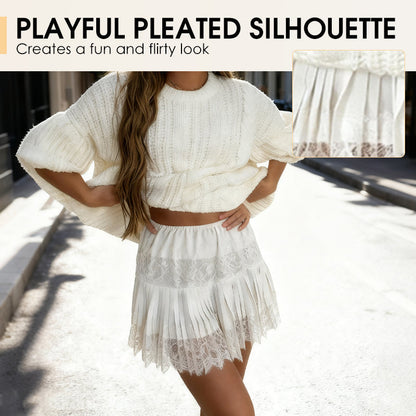 LunaLace - Chic Pleated Lace Trim Mini Skirt – image 6
