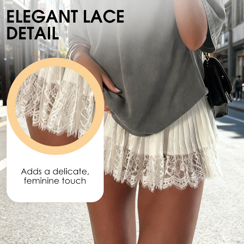 LunaLace - Chic Pleated Lace Trim Mini Skirt – image 4