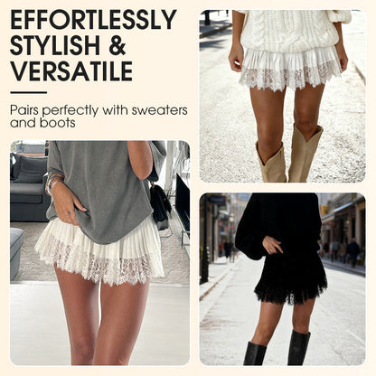 LunaLace - Chic Pleated Lace Trim Mini Skirt – image 7