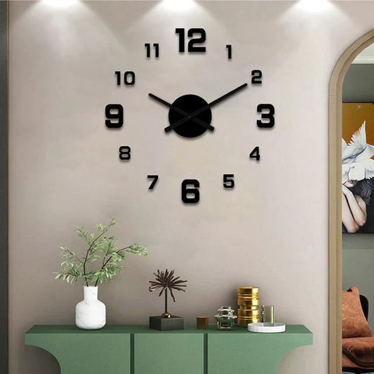 TimeVista – 3D Luminous Acrylic Wall Clock Set – Black / 60cm - 90cm / Wall Clock