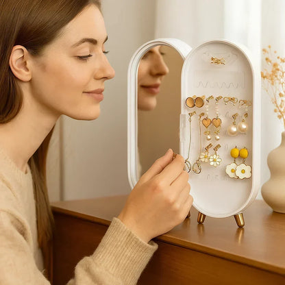 DivaDock – Elegant Mirror Jewelry Organizer – White