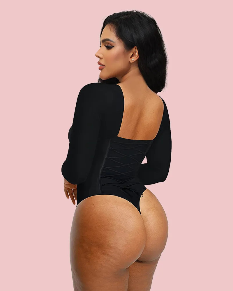 CurveLuxe – Back Lace-Up Seamless Thong Bodysuit – image 3