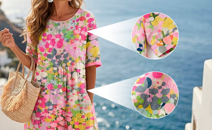AquaBloom - Watercolor Midi Dress with Hidden Pockets – image 3
