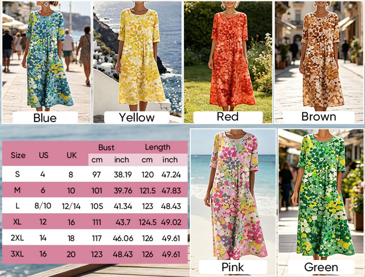 AquaBloom - Watercolor Midi Dress with Hidden Pockets – image 8