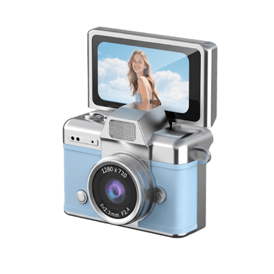SnapVault – Mini Flip Screen Retro Camera – Sky Blue