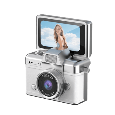 SnapVault – Mini Flip Screen Retro Camera – White