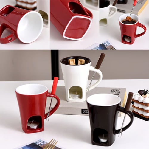 FondueMelt – Multi-Functional Ceramic Fondue Mug – Red+Beige+Coffee