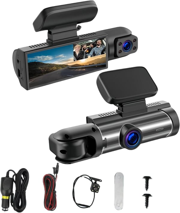 DriveScope – 4 Lens 360° Car Dash Camera System – Triple recording (front and rear and interior) + 32G Memory Card
