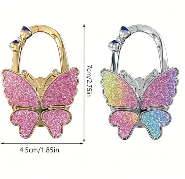 ButterHold – Foldable Butterfly Purse Hook – 2 PCS (Frosted Pink Glitter + Frosted Rainbow Glitter) (Save $5)