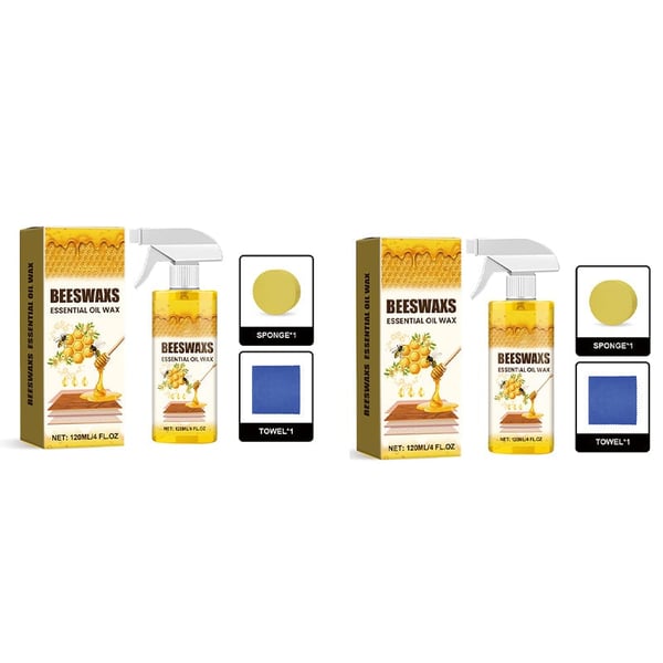 WoodAura – Natural Beeswax Floor Shine Spray – 2 sets (240ml+2*sponges+2*towels）