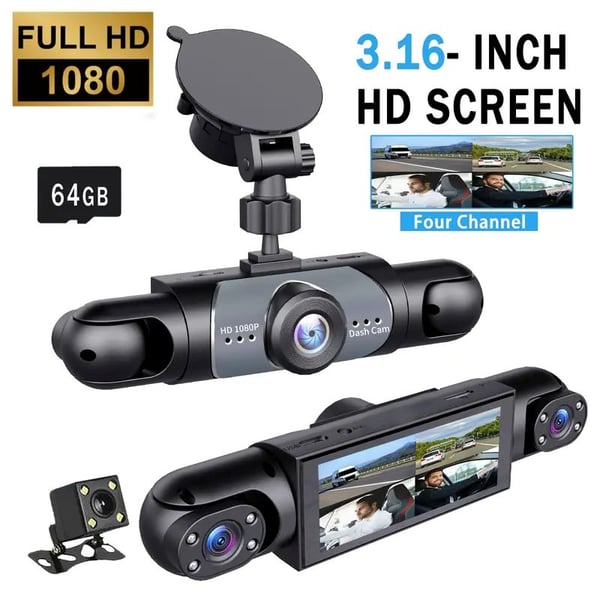 DriveScope – 4 Lens 360° Car Dash Camera System – 4 Channel Set With 64GB TF Card